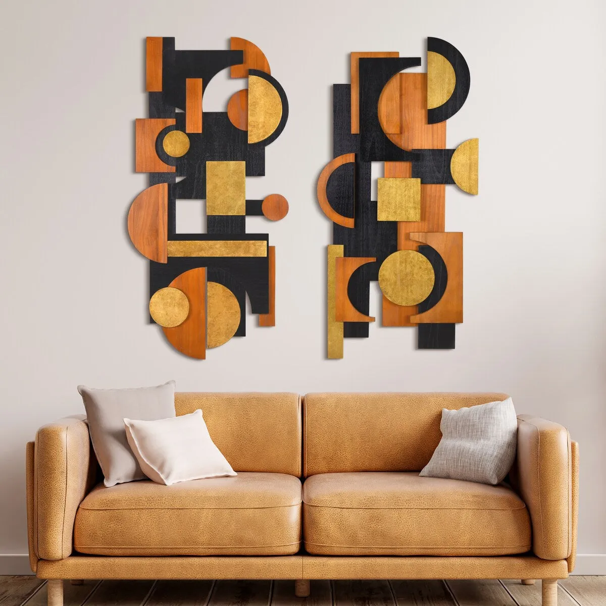 "Amber Embraces I & II" Hand Made & Hand Finished Dimensional Solid Wood Wall Art