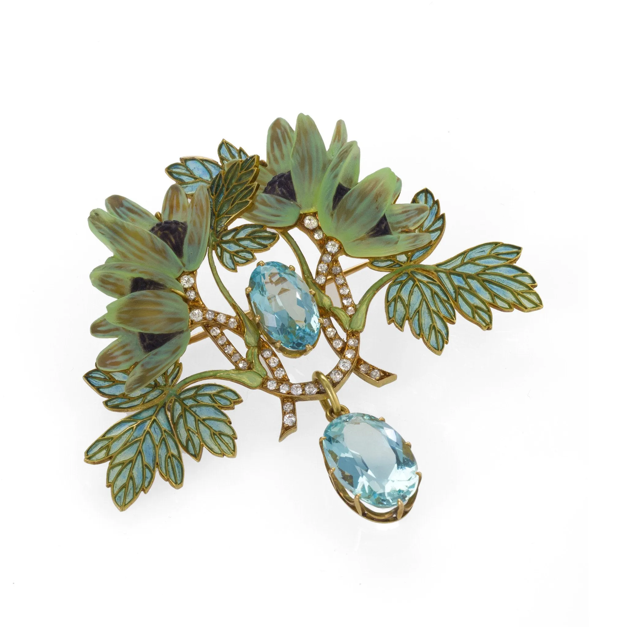 René Lalique Plique-à-Jour Enamel "L'Anémone de Bois" Brooch