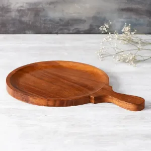 RUSTIC BROWN TEAK WOOD PIZZA SERVING PLATTER