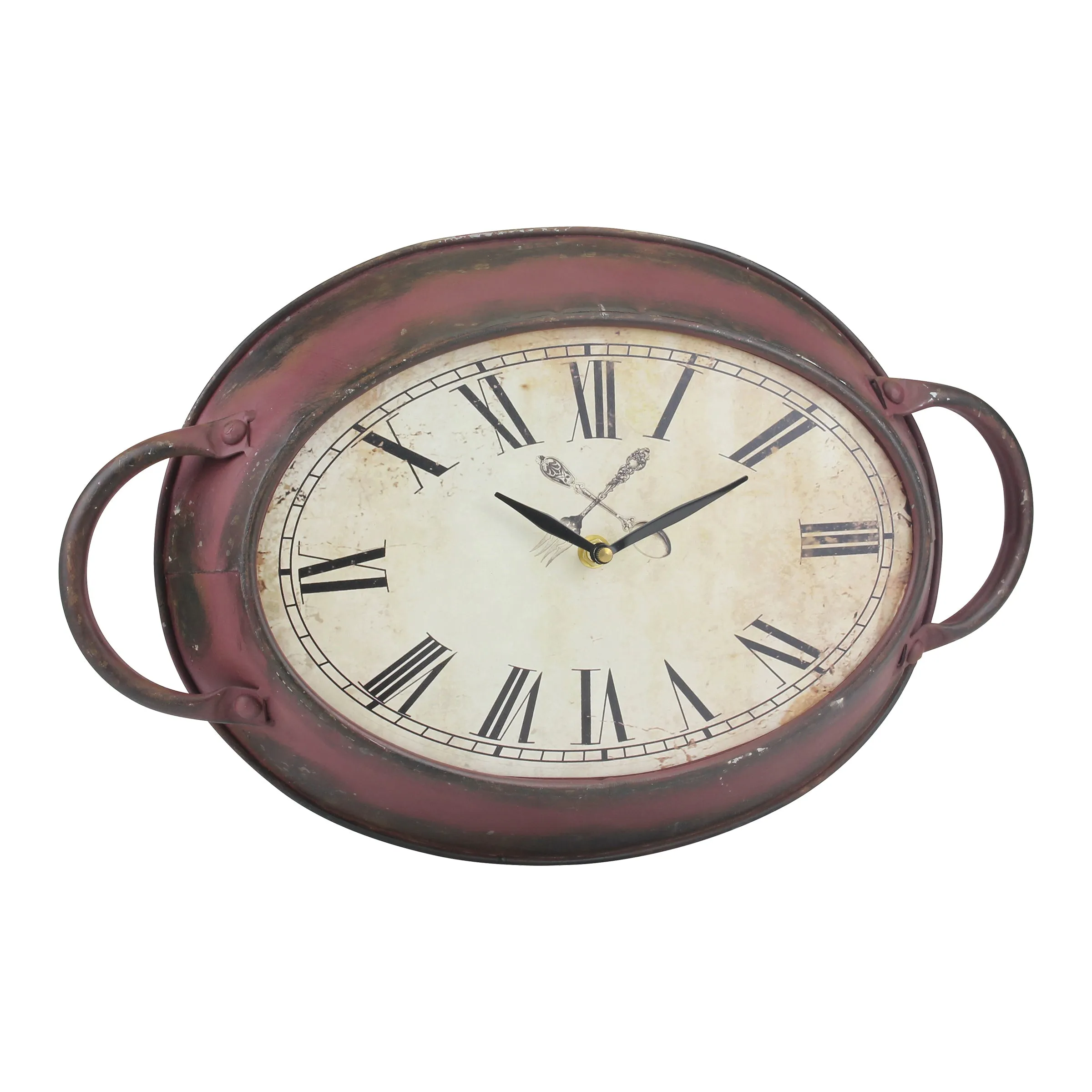 Rustic Farmhouse Oval Metal Wall Clock - Battery Operated