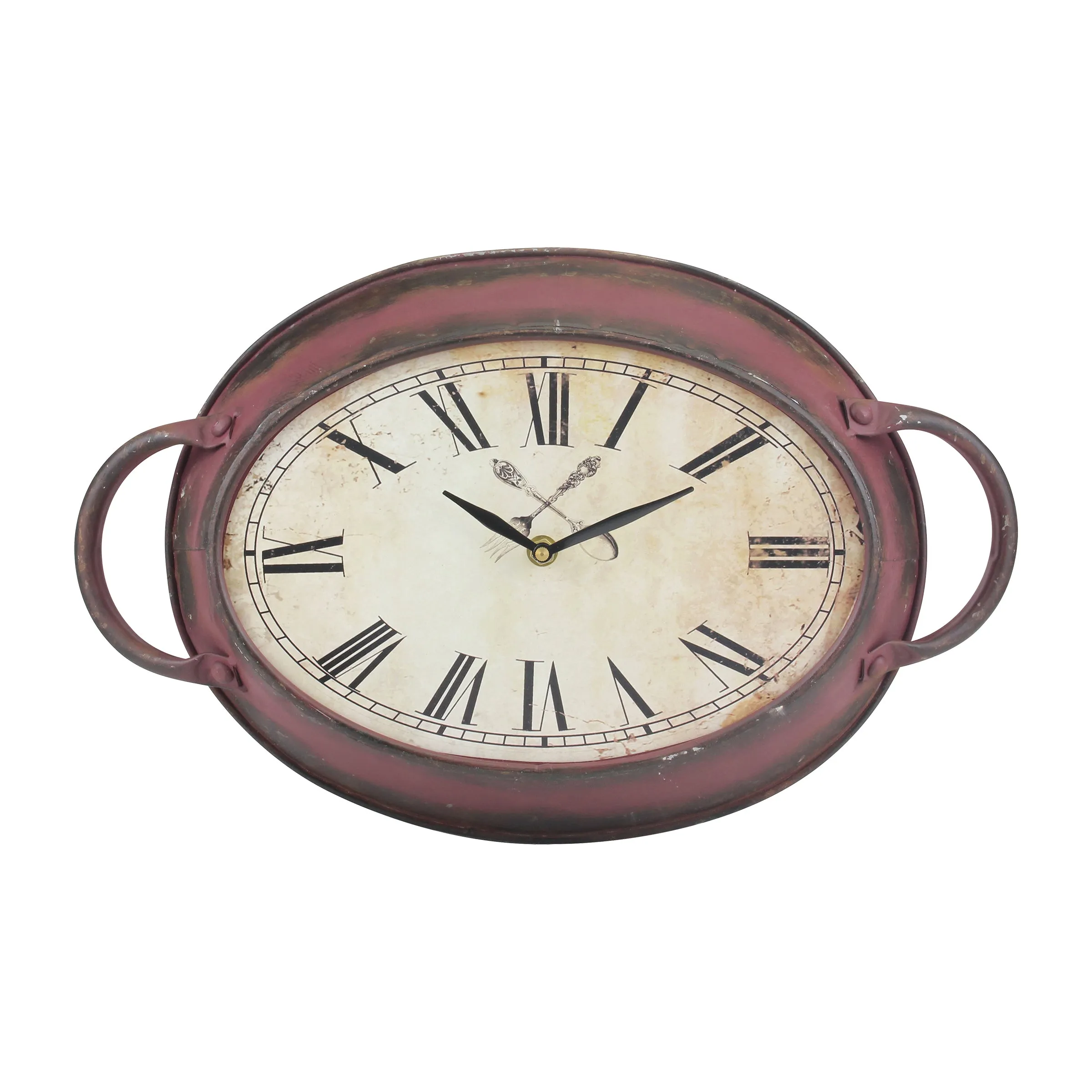 Rustic Farmhouse Oval Metal Wall Clock - Battery Operated