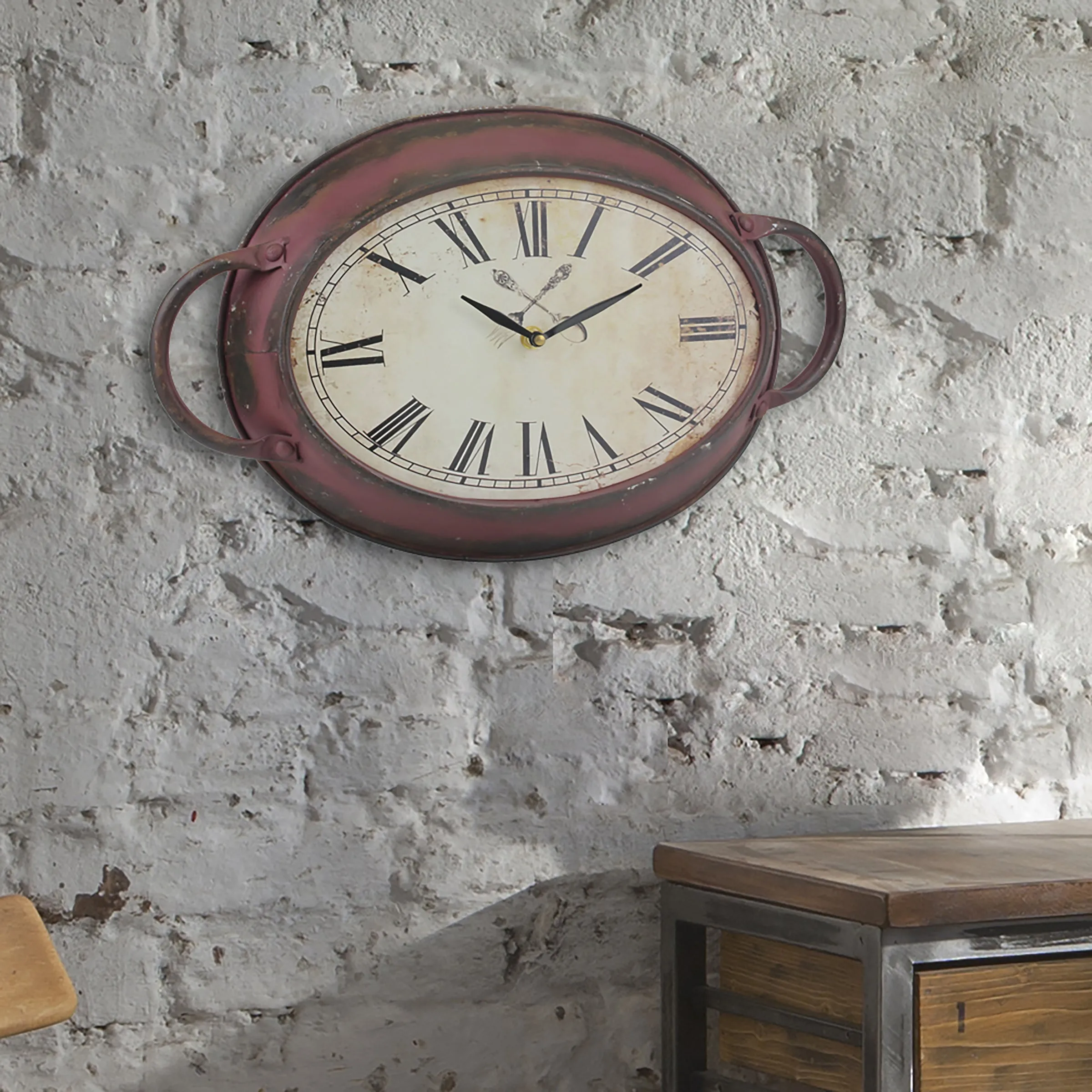 Rustic Farmhouse Oval Metal Wall Clock - Battery Operated