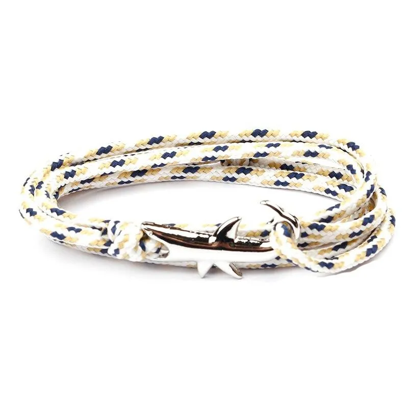 Silver Shark Nautical Rope Bracelet