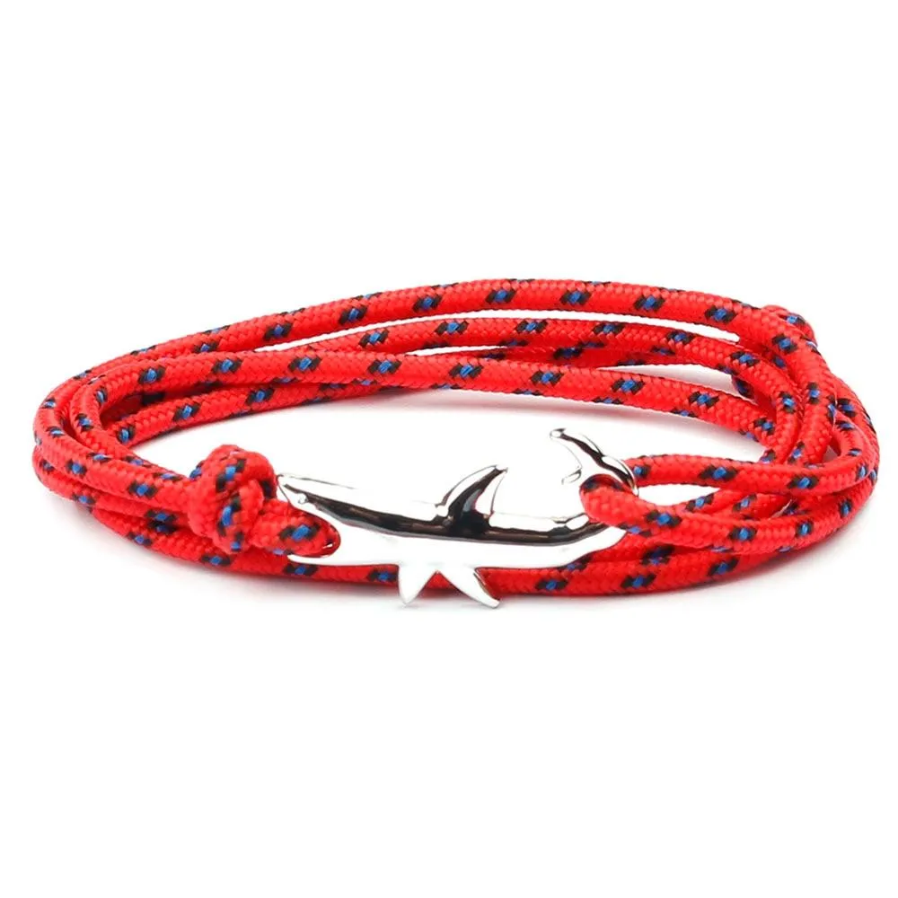 Silver Shark Nautical Rope Bracelet