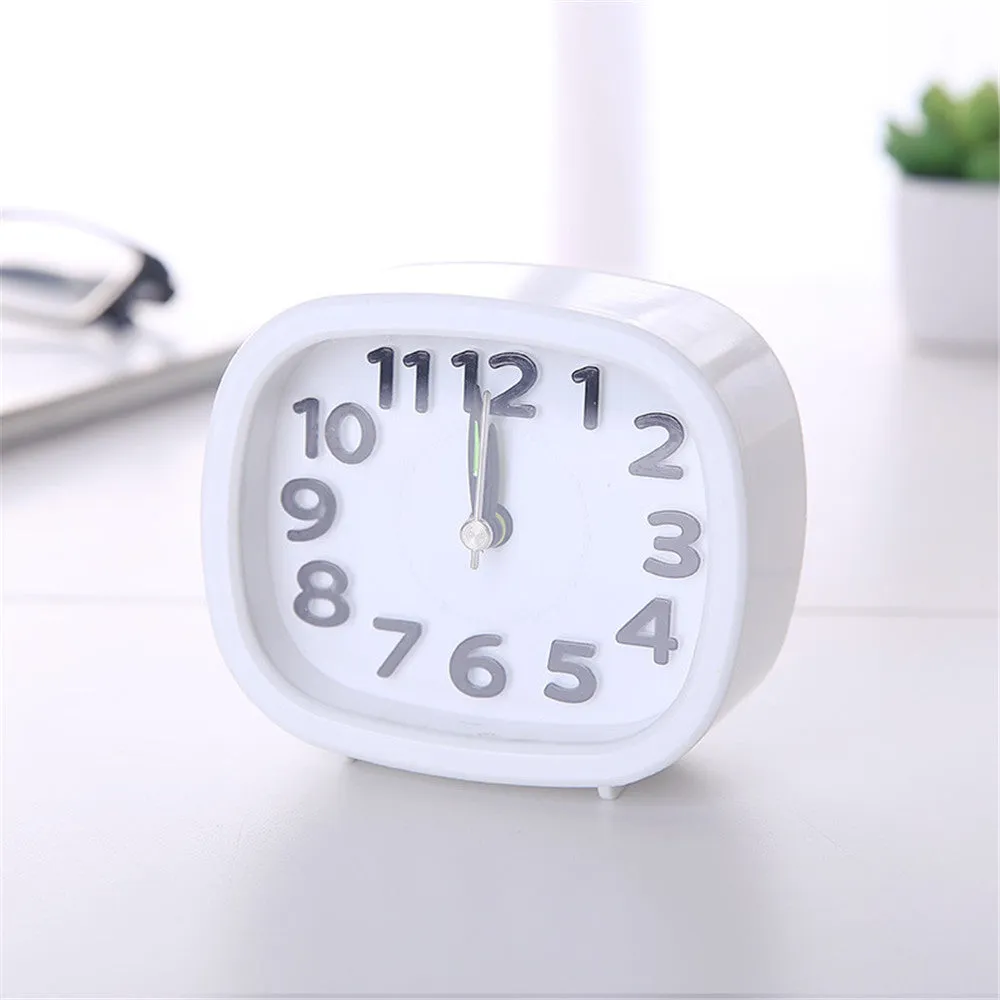 Square Round Small Alarm Clock Snooze Silent Sweeping Wake Up Table Clock Battery Powered Compact Portable Travel Alarm Clock