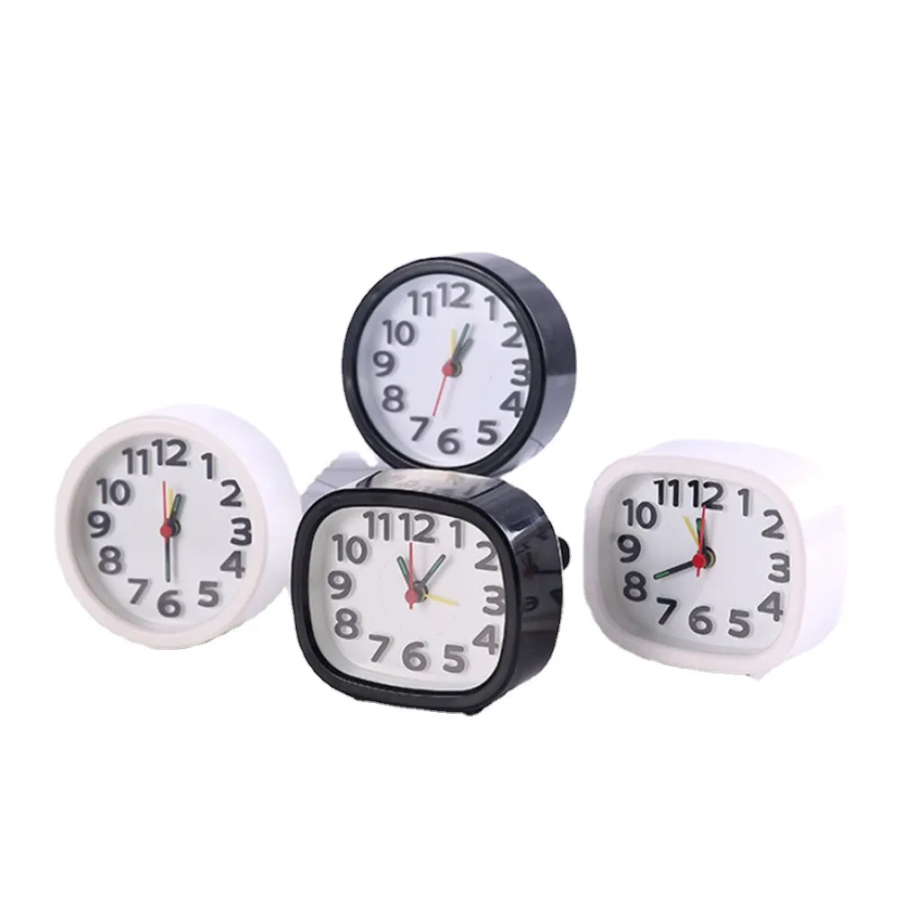 Square Round Small Alarm Clock Snooze Silent Sweeping Wake Up Table Clock Battery Powered Compact Portable Travel Alarm Clock