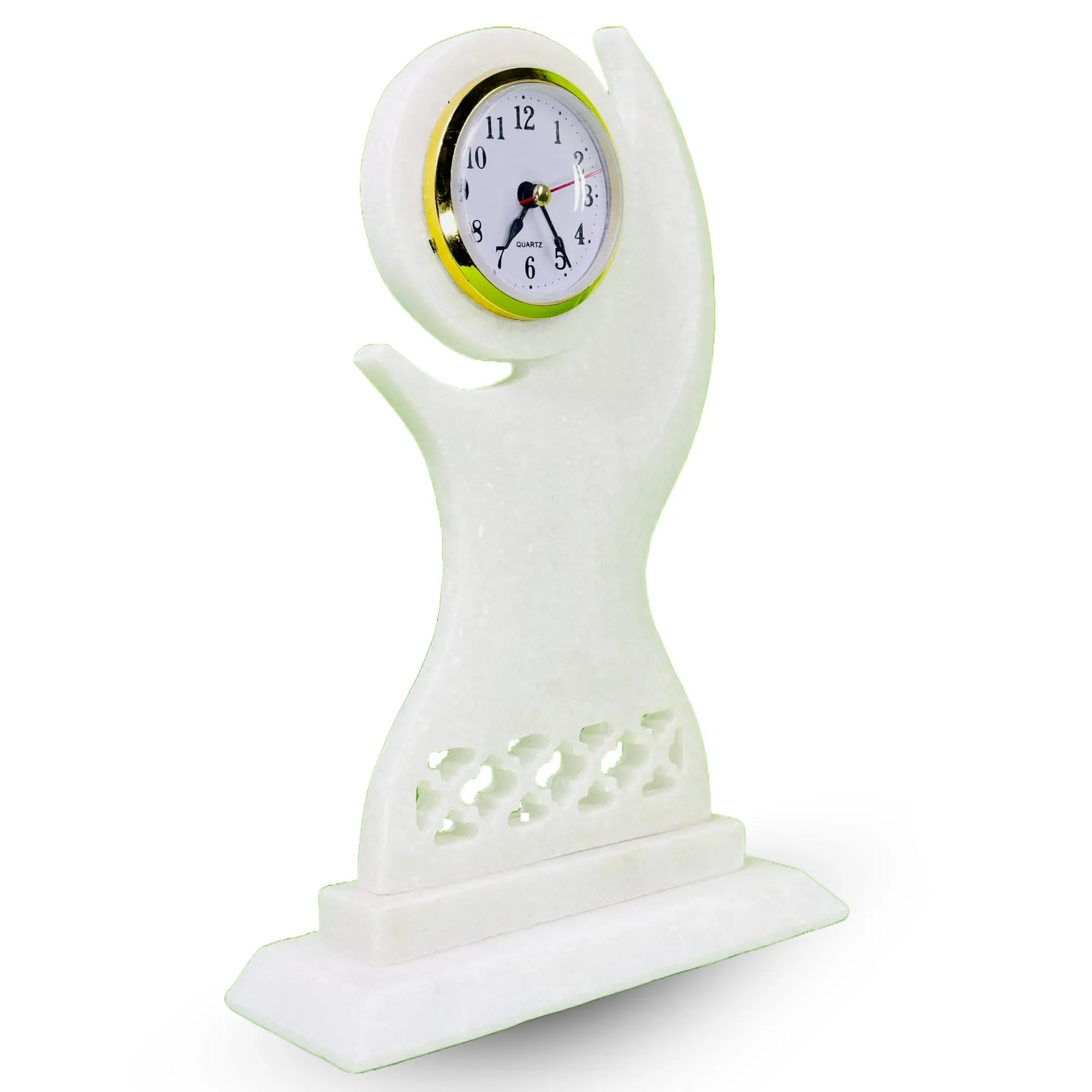 Table Clock for Students, Home, Office, Decor and Gifting (Sangemarmar White Marble Victory Clock) 10" x 7" inch