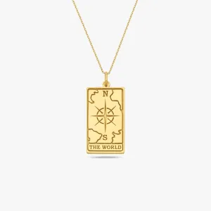 Tarot Card Necklace the World | 14K Gold Vermeil