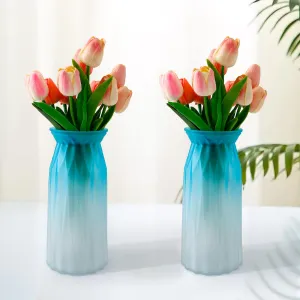 The Better Home Glass Vase for Home Decor (2Pcs- 24cm) |Center Table Decorative Items| Flower Vases For Home Decor| Dining Table Decorative Items| Transparent Flower Vase For Living Room, Office, Blue
