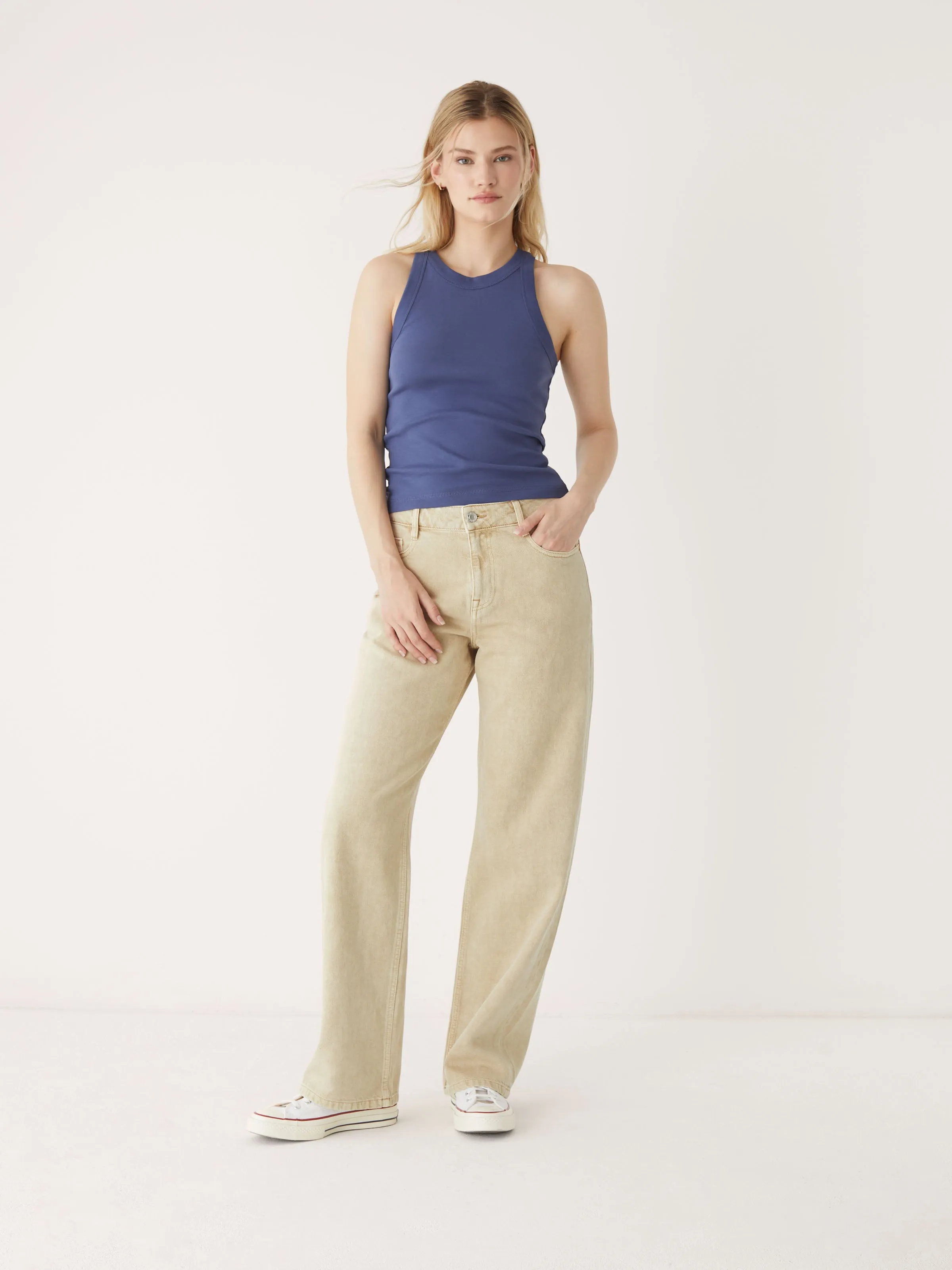 The Courtney Mid Rise Loose Fit Jean in Beige