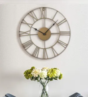 TrenDec Metal Wall Décor Clock For Living Room | 18 Inch | Wall Clock For Home | Antique Gold Skeleton Design With Silent Sweep Machine | Wall Clock For Bedroom | Wall Decoration /Dining Hall/Office/Cafes/Hotels | Ideal For Home Decor Items