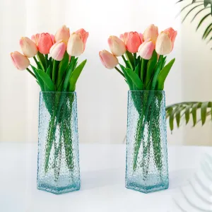 UMAI Glass Vase for Home Decor (2Pcs- 22cm) |Center Table Decorative Items| Flower Vases For Home Decor| Dining Table Decorative Items| Transparent Flower Vase For Living Room, Office, Bookshelf- Blue