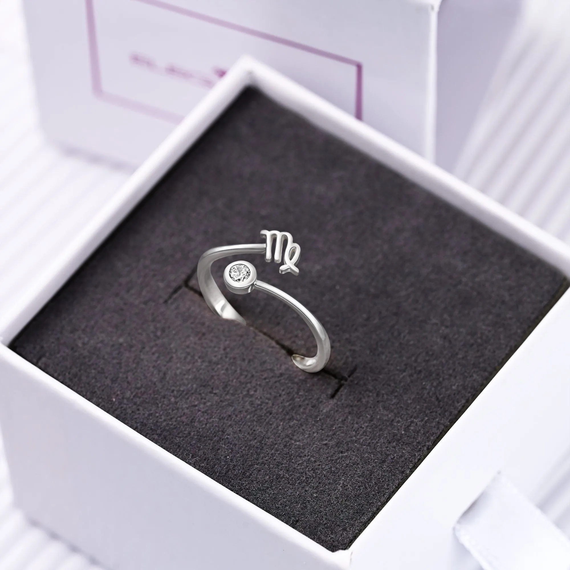 Virgo Ring Sterling Silver Adjustable Zodiac Sign Ring