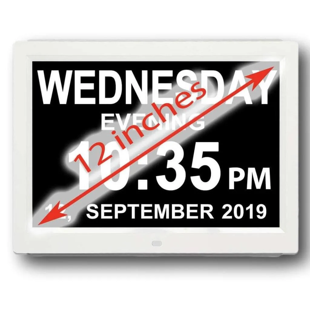 Wall Clock with Day and Date / Or Freestanding - 12 Inch