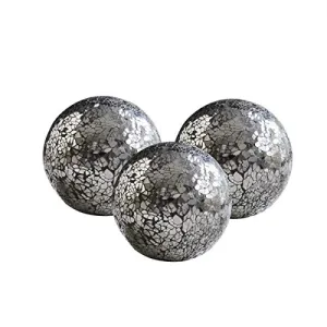 Whole Housewares Decorative Balls Set of 3 Mosaic Orbs 4 Diameter Mirror Black