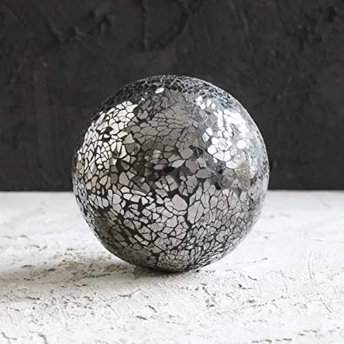 Whole Housewares Decorative Balls Set of 3 Mosaic Orbs 4 Diameter Mirror Black