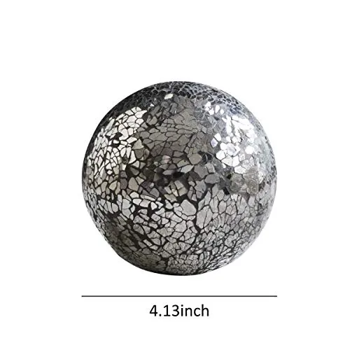 Whole Housewares Decorative Balls Set of 3 Mosaic Orbs 4 Diameter Mirror Black