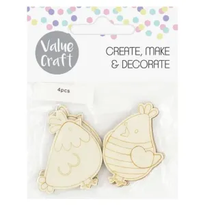 Wooden Easter Chicken Shapes 4 Pack