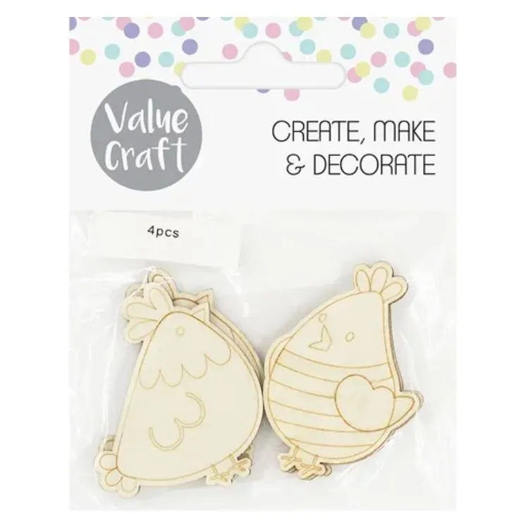 Wooden Easter Chicken Shapes 4 Pack
