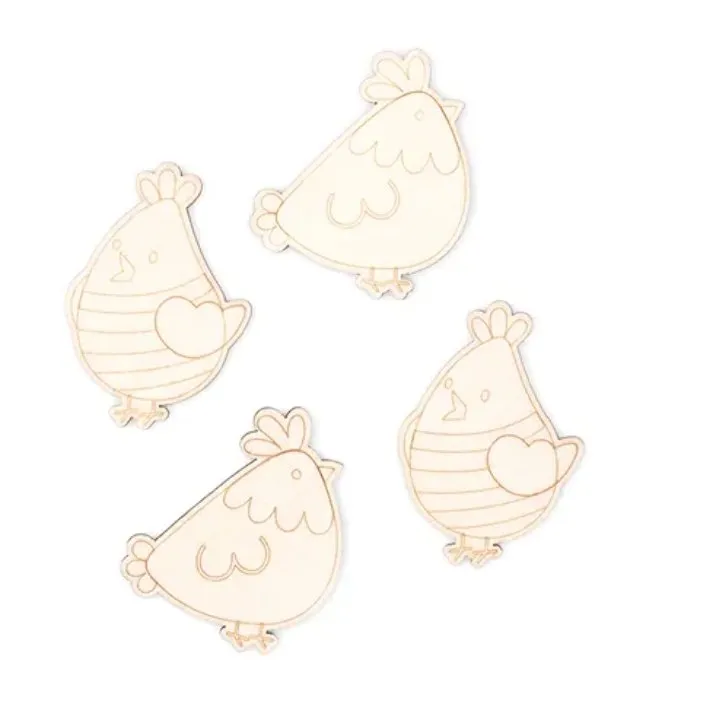 Wooden Easter Chicken Shapes 4 Pack