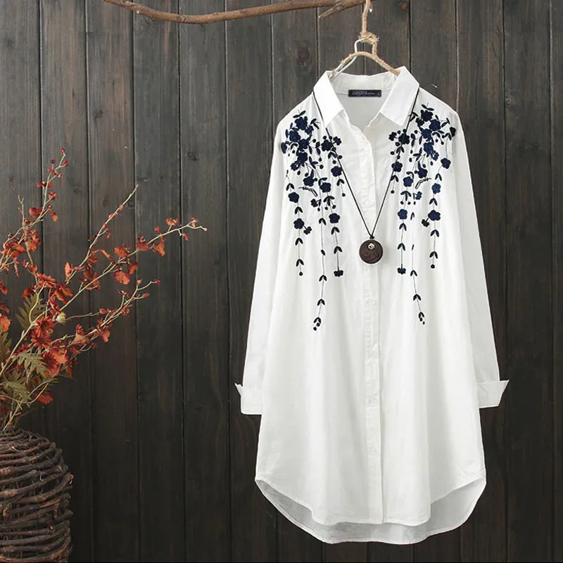 ZANZEA ladies Japanese and Korean style solid color simple style temperament all-match shirt long-sleeved literary retro style shirt lapel button long-sleeved fashion loose casual mid-length small fresh shirt top large size